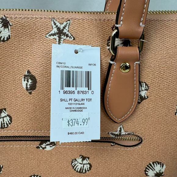 Coach Gallery Tote Bag With Shell Print In Canvas/Coral/Sunrise CBM12 NWT - Picture 4 of 9